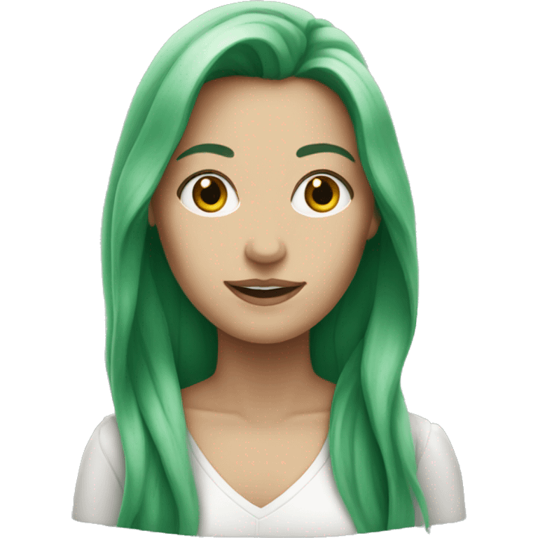 White woman with green long hair  emoji