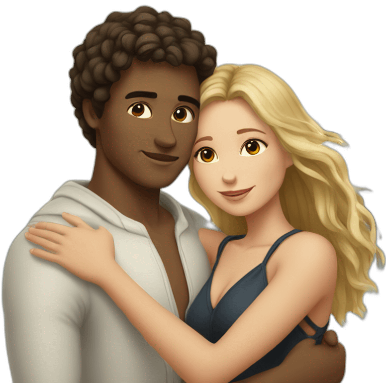 at the beach young metis Man and white woman hug love emoji