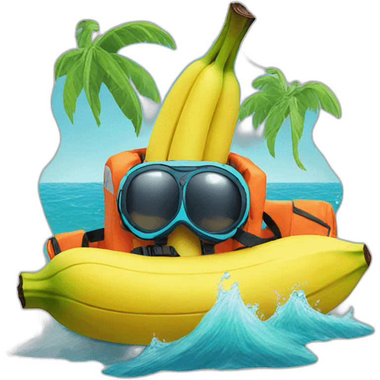 a banana with a life jacket swimming in the sea emoji