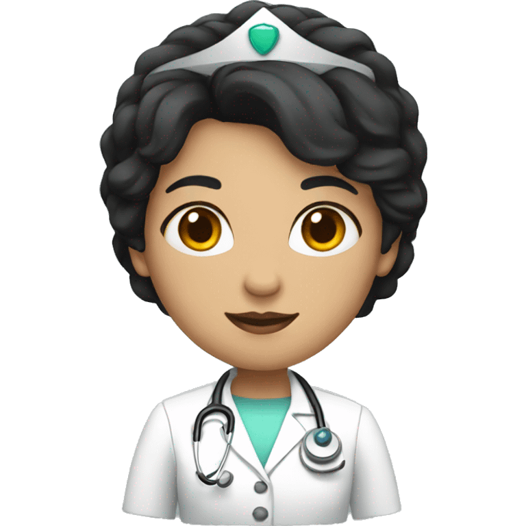 Female doctor with black hair and a crown emoji