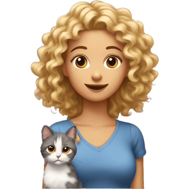 fille aux cheveux bouclés avec un chat  emoji