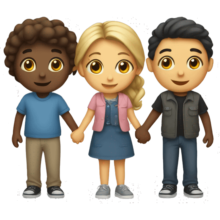 3 friends in a row holding hands. A boy, then a girl, then a boy emoji