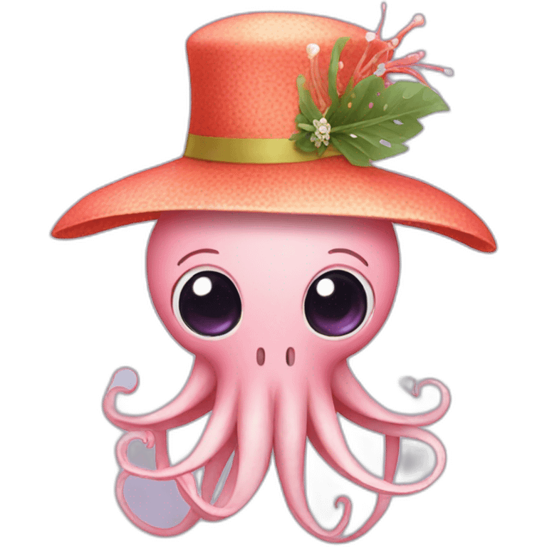 Squid wearing a fascinator emoji