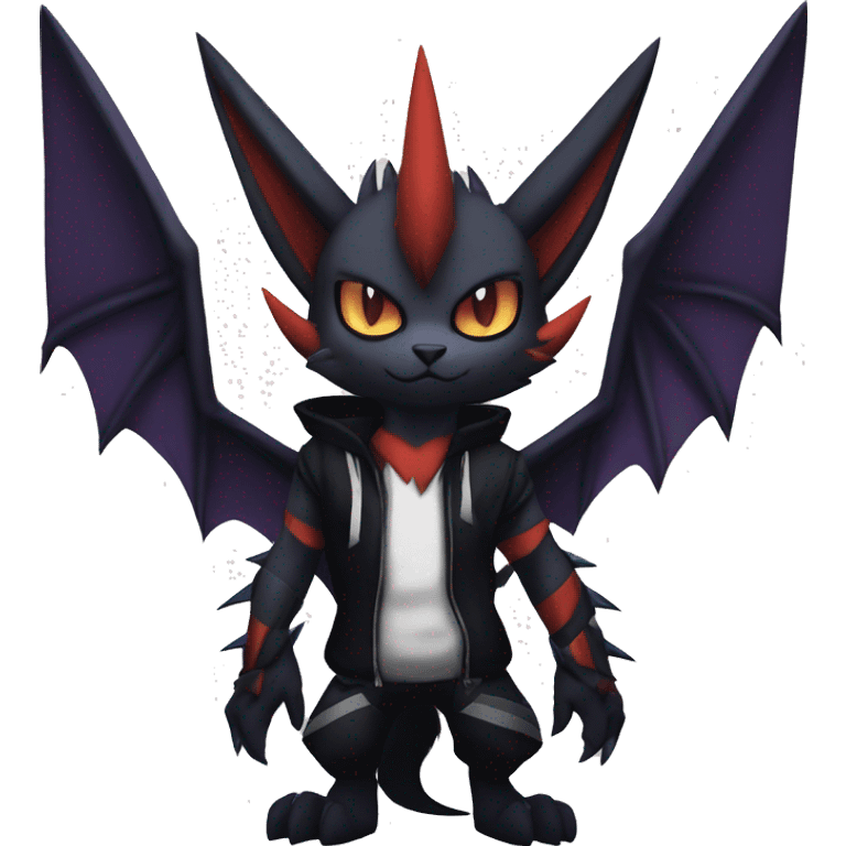 Cool Anthro Black Noivern-Absol-Litten-Pokémon with edgy stripes hoodie spiked collar punk Full Body emoji