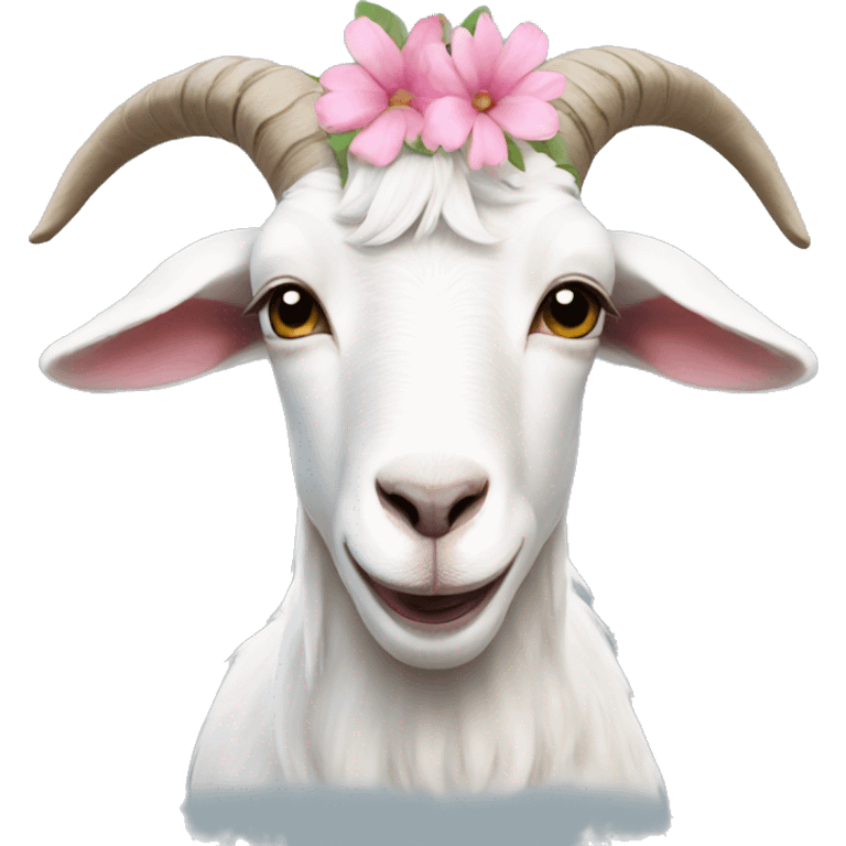 white goat with pink flowers on her head emoji