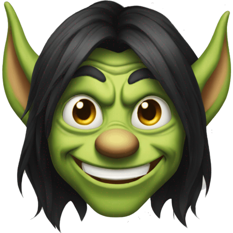 goblin dark long dark hair goofy smile emoji