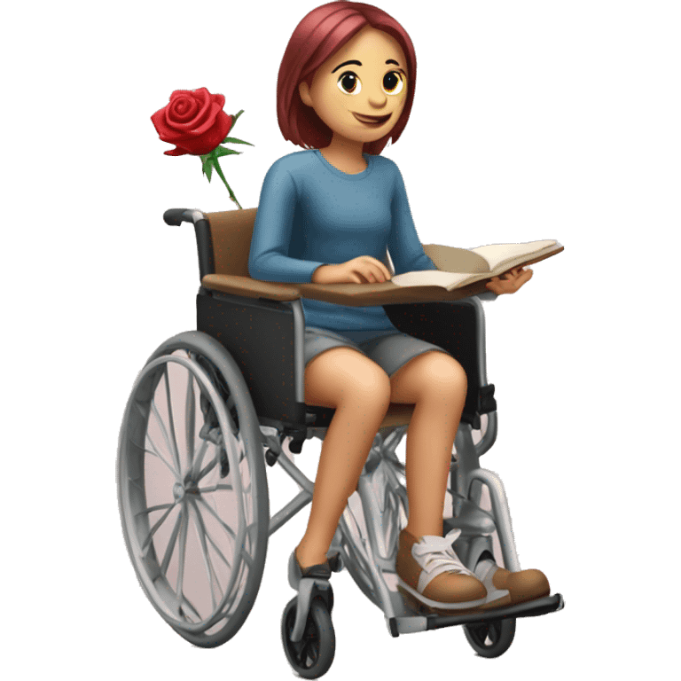 Girl study in wheelchair with rose emoji