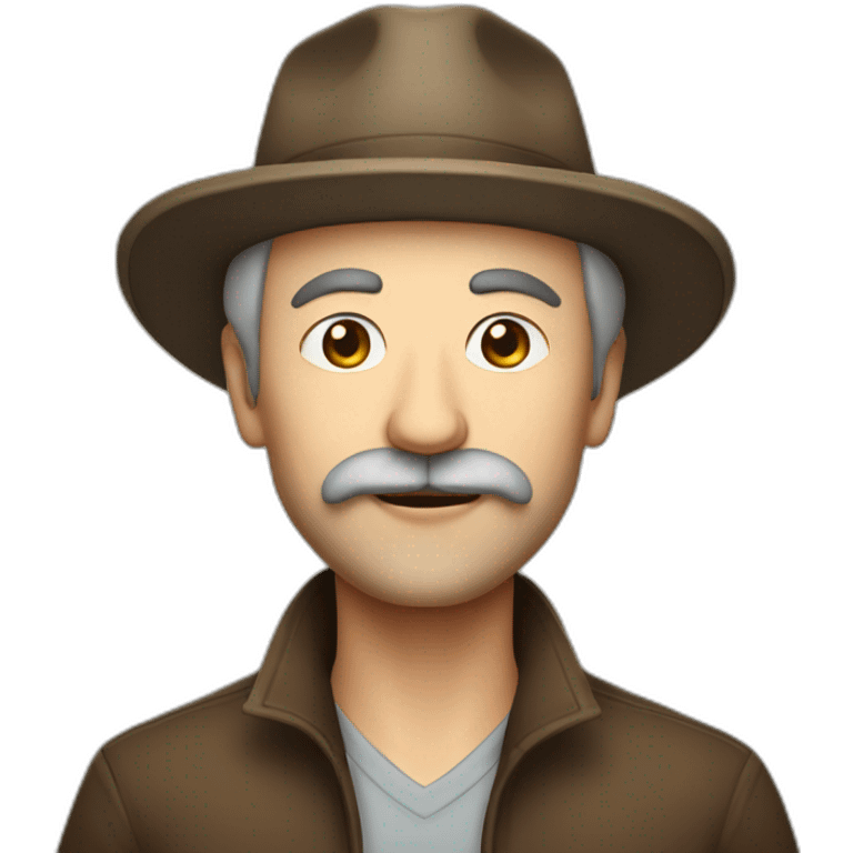 Middle age man with faded hair loss and moustache brown and wearing hat, full body emoji