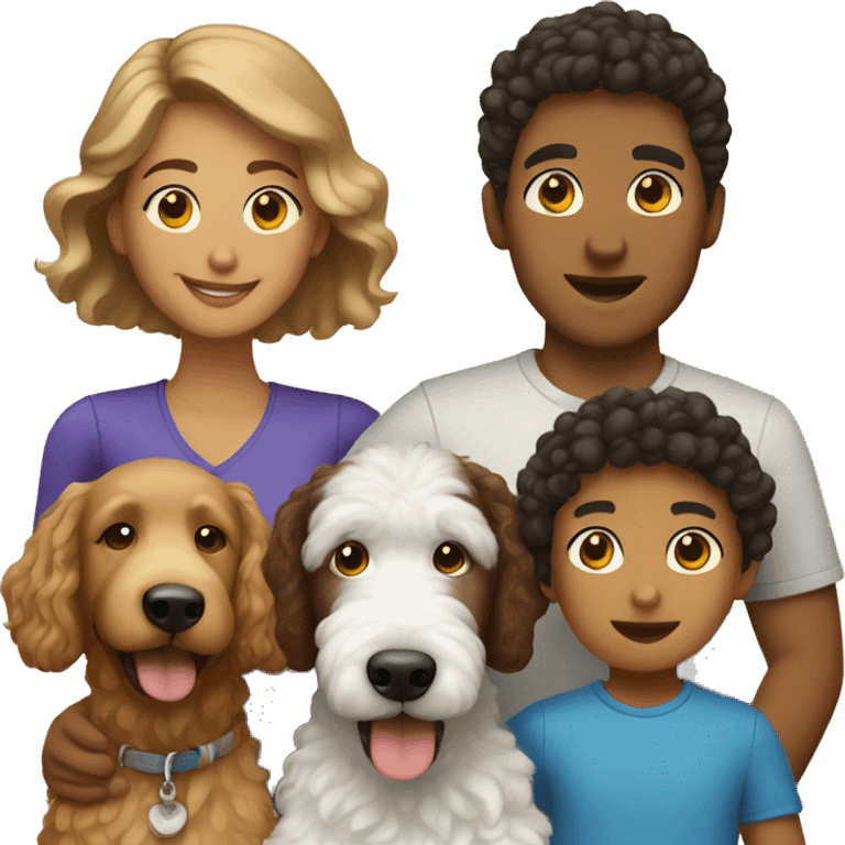 hispanic Family with 1 boy and 1 golden doodle emoji