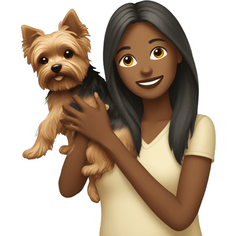 Woman  holding yorkie in sunlight emoji