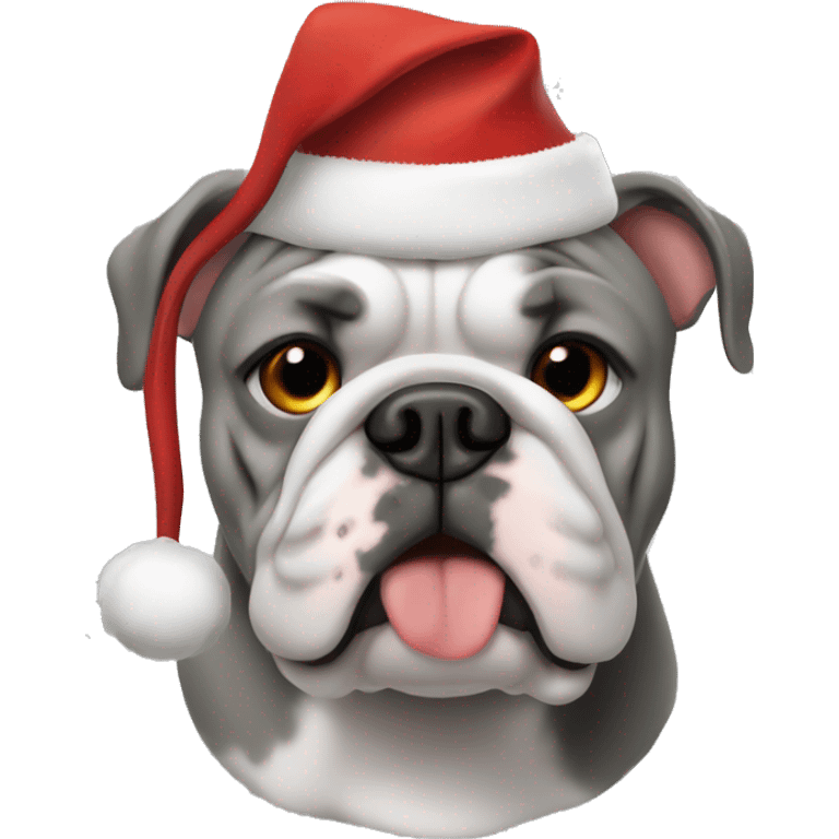 grey bulldog in christmas hat emoji