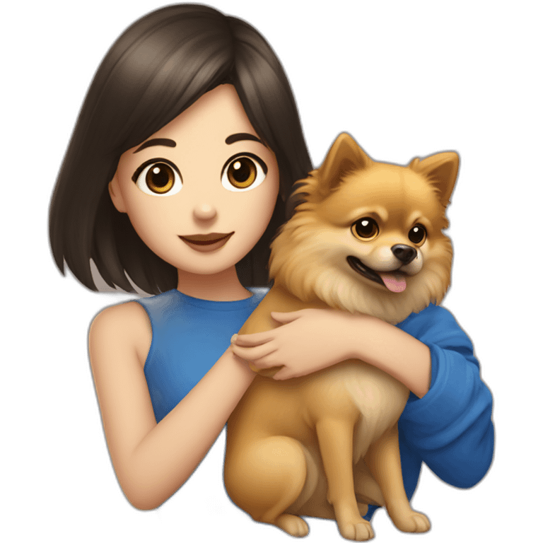 Girl with bang cut and golden Pomeranian dog and blue snake in hand emoji