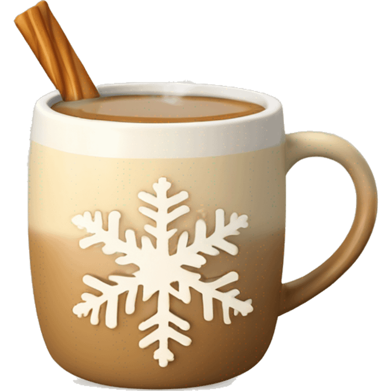 mugs with a hot drink decorated with snowflakes or a striped caramel stick. Steam rises from the mug in the shape of hearts. The color of the mug is warm beige emoji