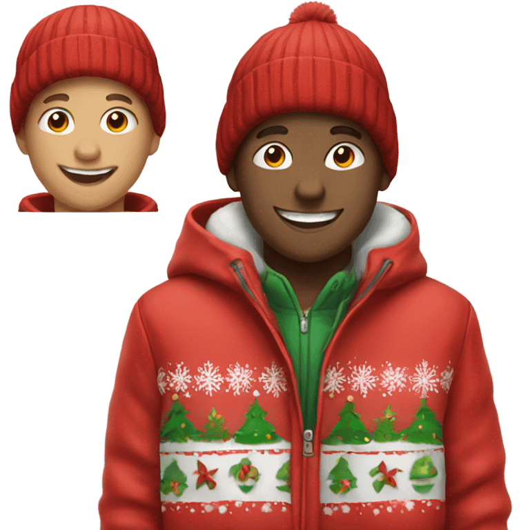 smiling boy in red jacket Christmas  emoji