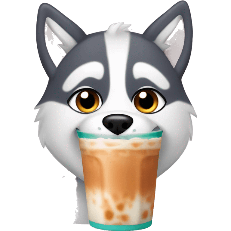 Husky drinking boba tea emoji