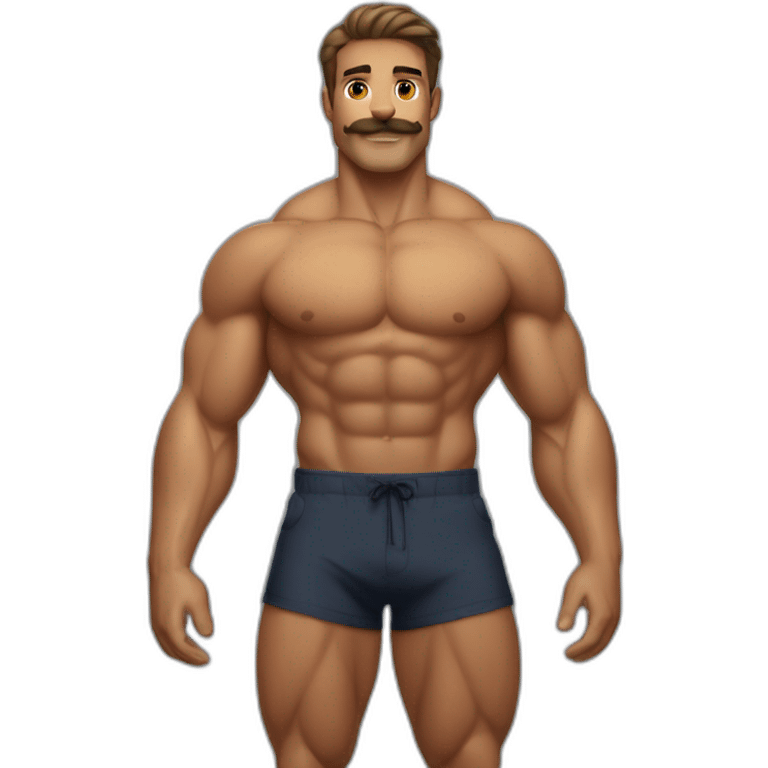  lifeguard guy, tanned, chest hair, simple mustache and hyper muscular pecs emoji