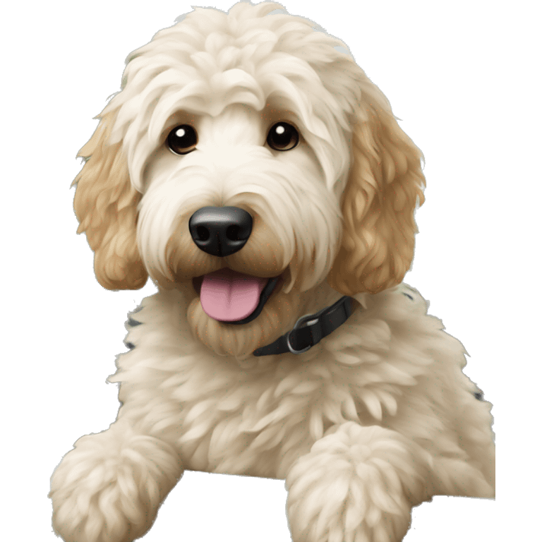 Goldendoodle in a white jeep emoji