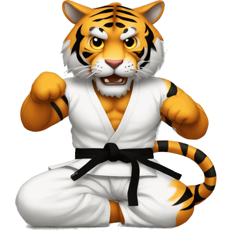 Tiger with evil face  jiu-jitsu black belt with his arms crossed emoji