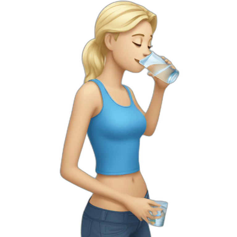 pretty white woman drinking water using pretty blue tanktop emoji