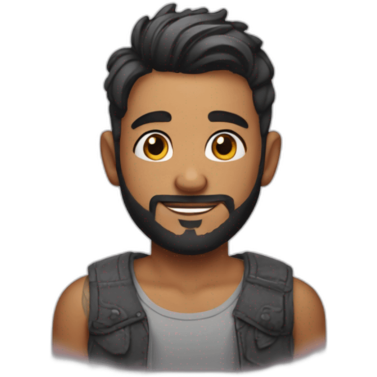 young man with tattoos, short hair, and a beard emoji