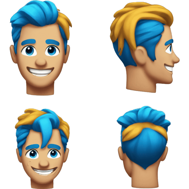 Scar on face blue hair updo muscle man smiling emoji