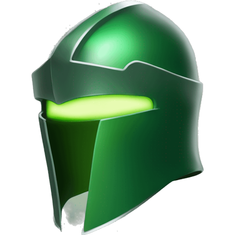 green helmet knight whit lightninh eyes, face all covered, 3/4 position, evil emoji