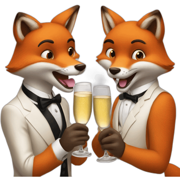 two foxes drink champagne emoji