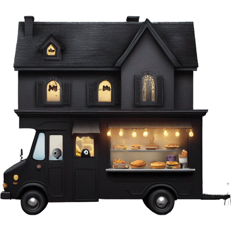 Reality morticia Addams haunted dream house on food truck  emoji