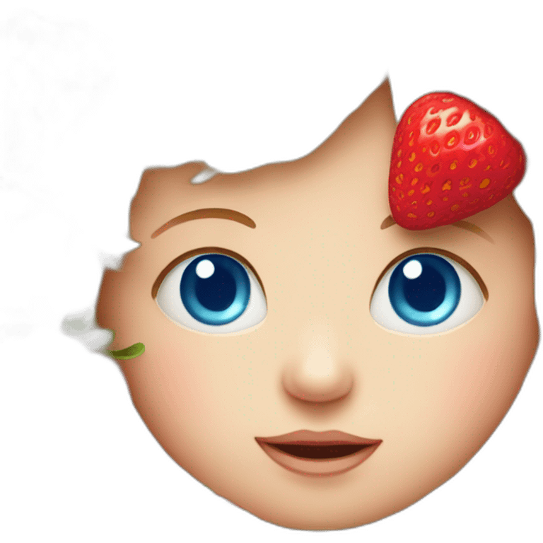 Baby face with blue eyes inside a strawberry emoji