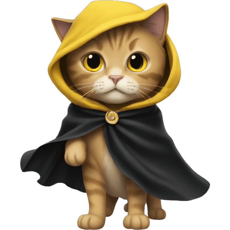 A cat in a black and yellow cape emoji