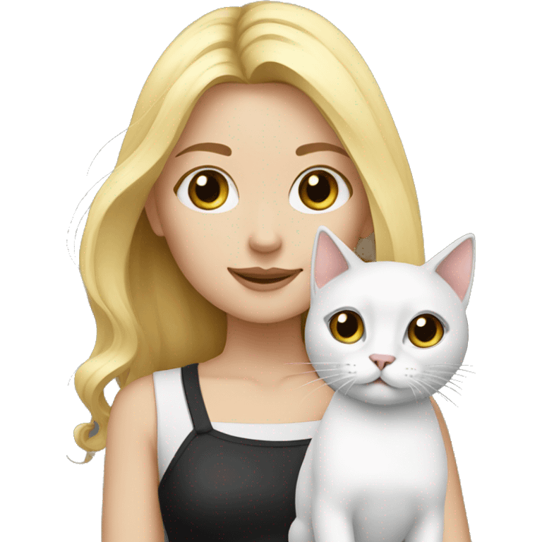 Blonde girl with black and white cat emoji