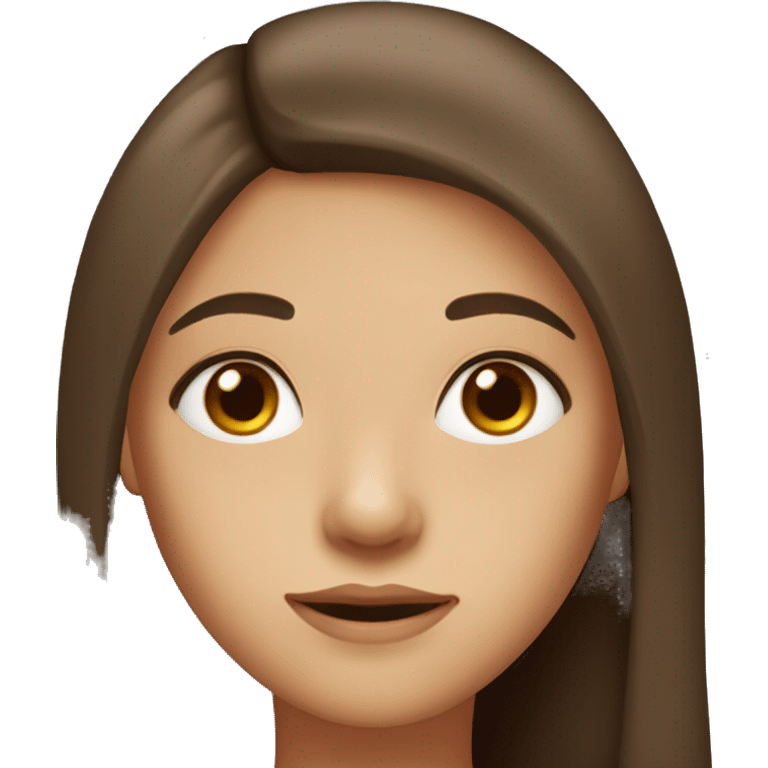 a girl with dark brown eyes. She has brown, long, straight hair with a slight orange tint. Her face has freckles on her cheeks. Has a fair skin tone emoji