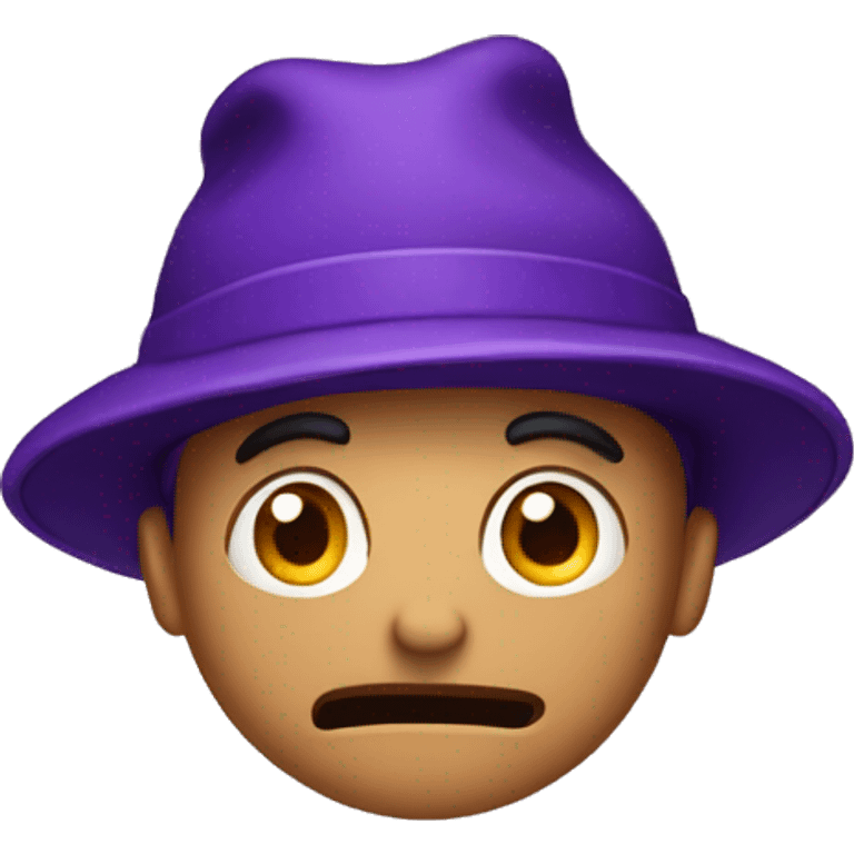 guy looking scared wearing purple hat emoji