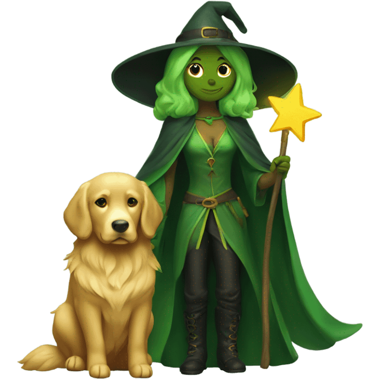 Green witch with a golden retriever emoji