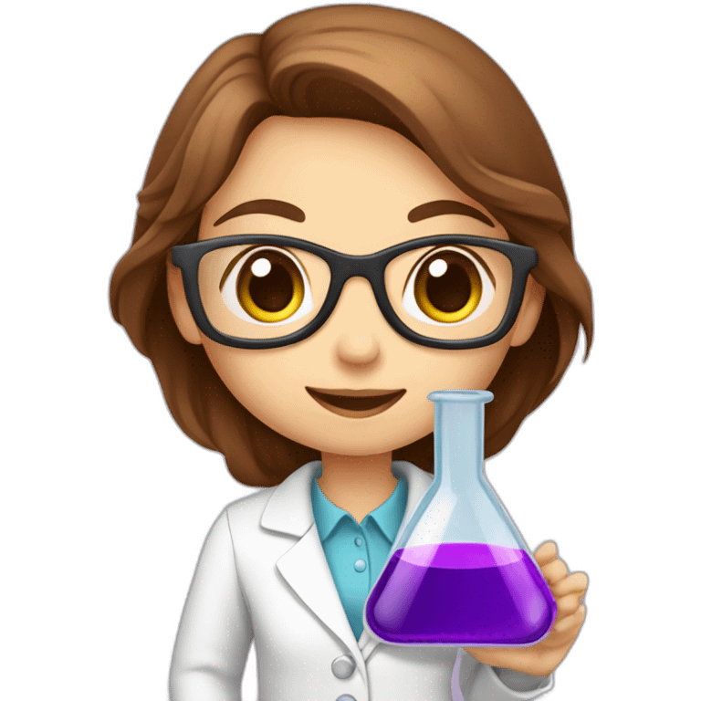 Cute Chemist Lab girl long brown hair chemistry analysis experiment holding purple flask emoji