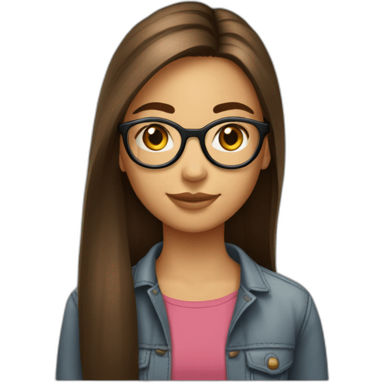 Une fille de 14 ans cheveux brun et long lisse avec lunettes ronde  emoji