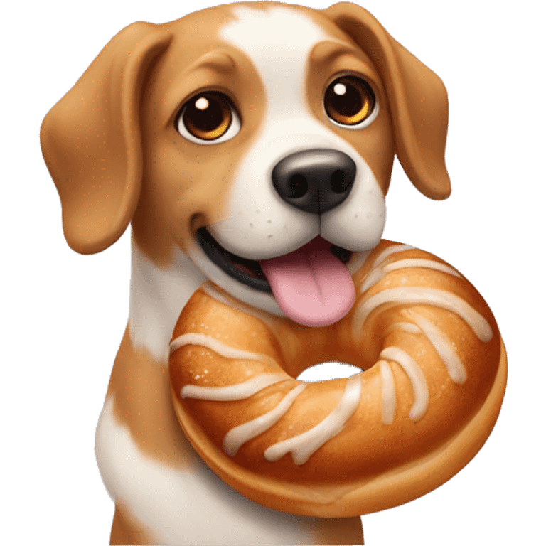 Dog holding a cinnamon bun  emoji