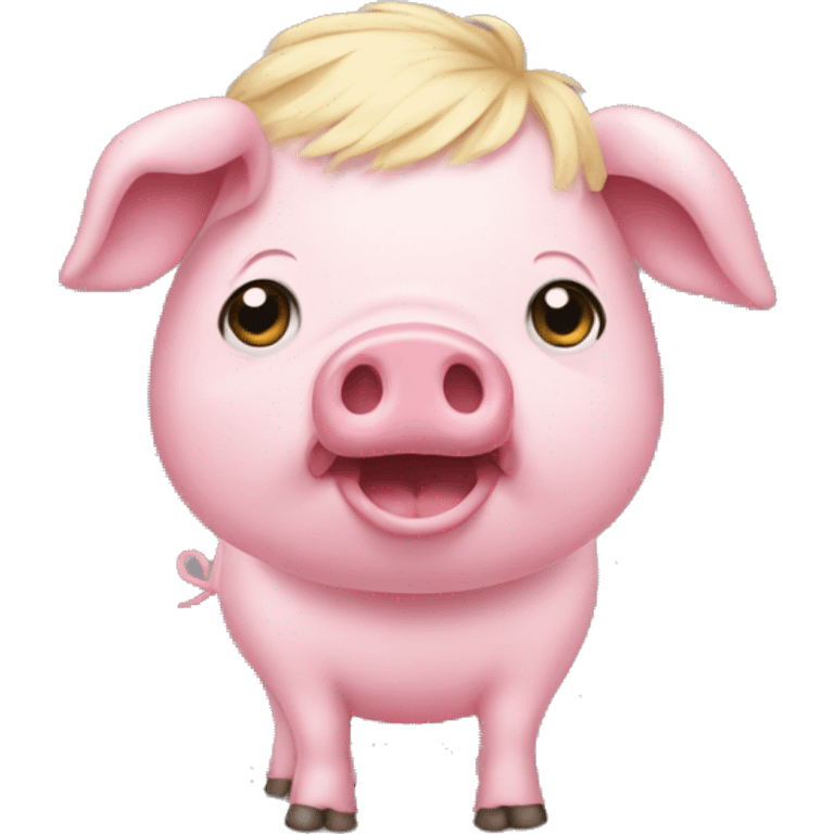 full body pink pig wearing a blonde wig emoji