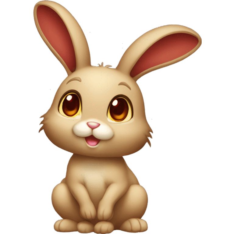 Cute,Shiny, Brown, Normal-type-Ground-type Tan-Rabbit-Fakémon with Dark-Red eyes, beige ears, beige belly, beige paws, beige feet, full body emoji