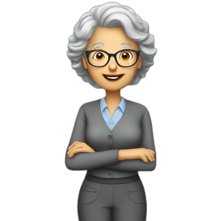 Grey hairs older lady teacher standing wear glasses emoji