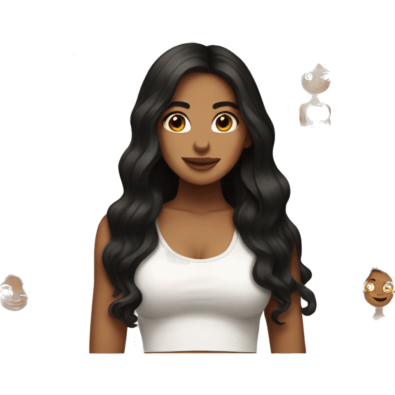 back side of a: brown women, with black hair, a white crop top, wavy long hair emoji