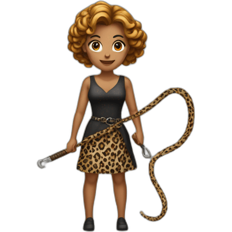 Woman in loepard dress with a whip emoji