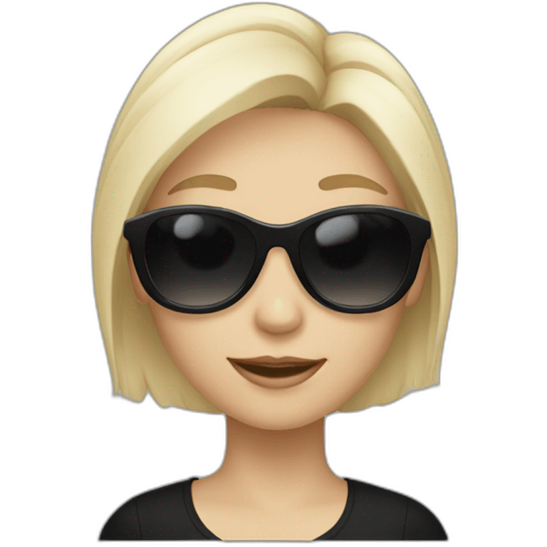 blonde girl with white sunglasses and black shirt waving emoji