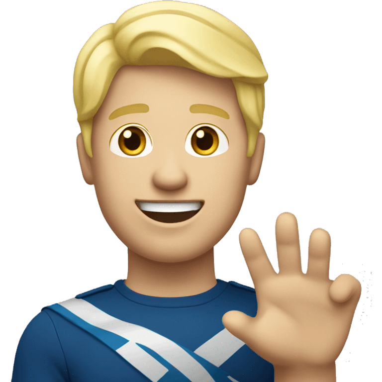 Male with blonde hair waving hand to say hello with a Scotland emoji