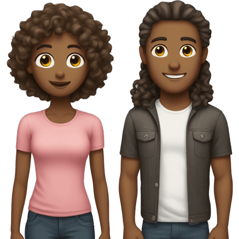 Guy with curly hair and straight hair brunette girl emoji