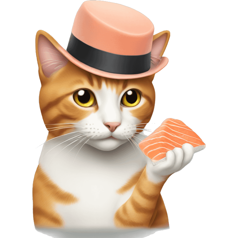 Cat with hat eating salmon  emoji