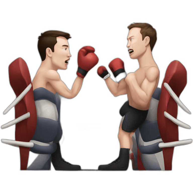 elon musk and mark zuckerburg in a boxing ring fighting angrily emoji