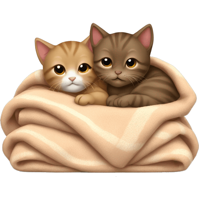 Two little brown kittens sleeping with blanket  emoji