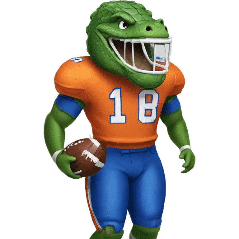 gator playing football, wearing orange and blue jersey emoji