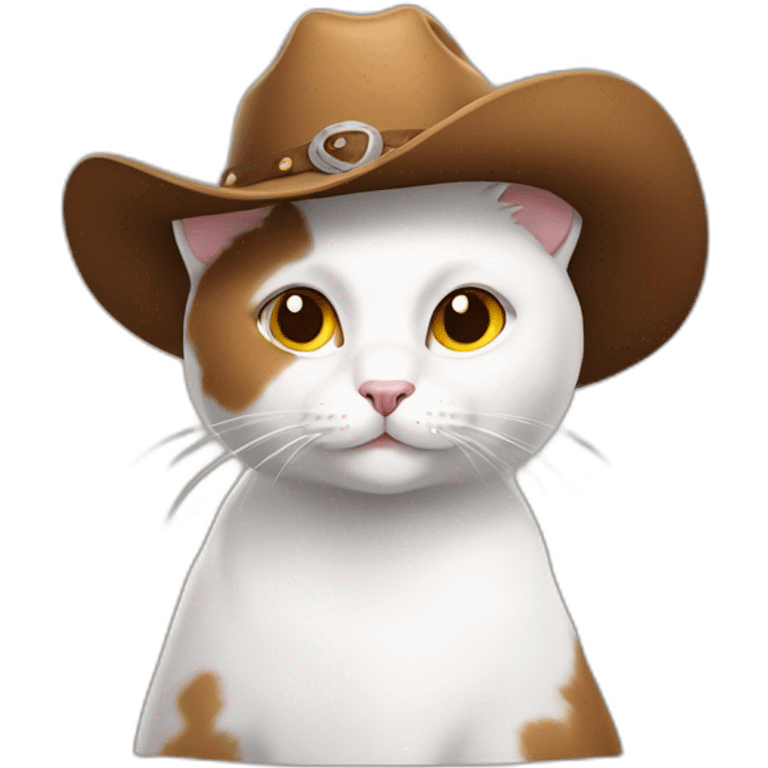 white cat wearing a brown cowboy hat emoji